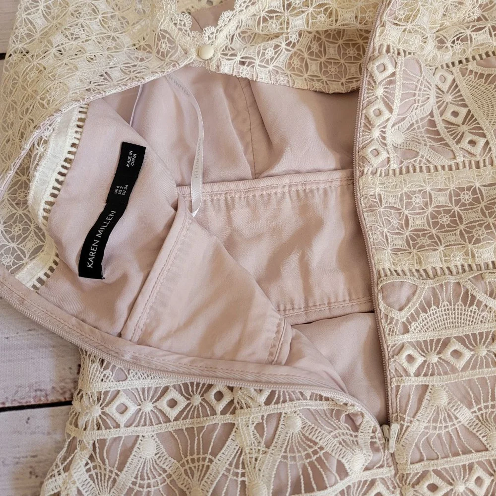 Karen Millen Beige Lace Midi Dress - Picture 7 of 7